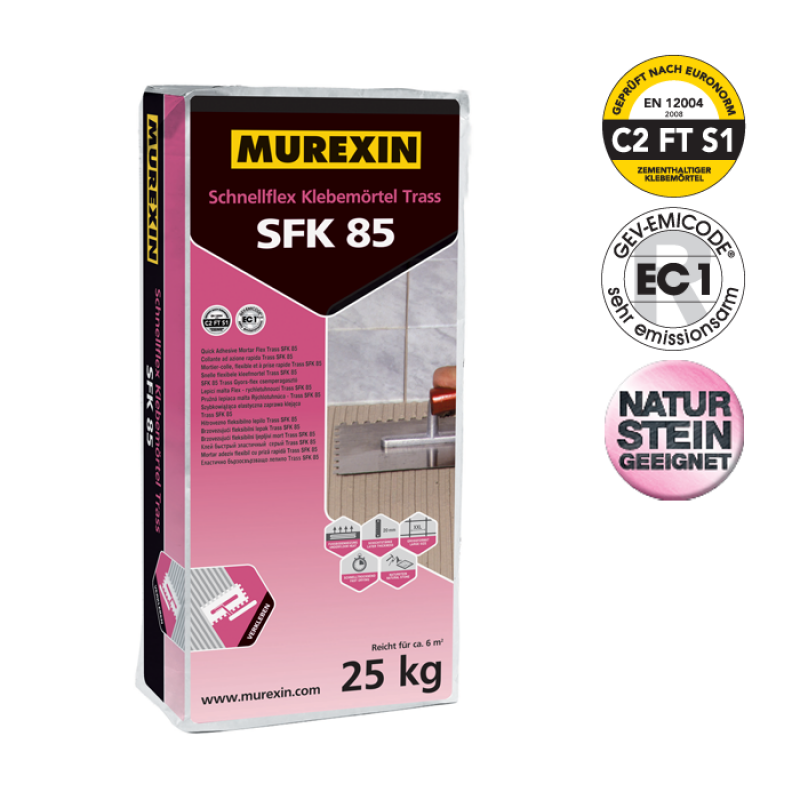 MUREXIN malta lepiaca pružná Trass SFK 85 (25 kg) rýchla MRX0014660 14660 shopaquatica.com