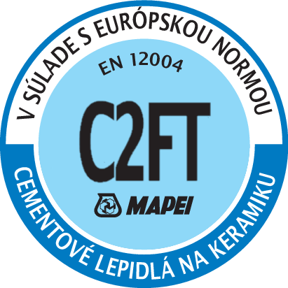 Klasifikácia podľa EN 12004 trieda lepidla C2FT špeciálne (2) rýchlotvrdnúce (F) cementové (C) lepidlo so zníženým sklzom (T),