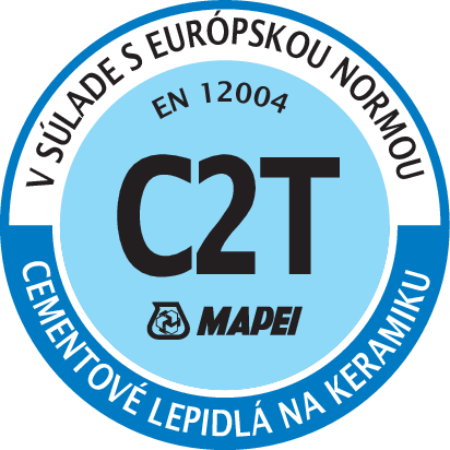 Klasifikácia podľa EN 12004 trieda lepidla C2T špeciálne (2) cementové (C) lepidlo so zníženým sklzom (T)