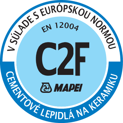 Klasifikácia podľa EN 12004 trieda lepidla C2F, špeciálne (2), rýchlo tvrdnúce (F), cementové (C) lepidlo